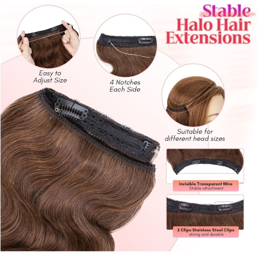 Medium Brown Human Hair Hidden Halo 11 Inch Wavy Hair Extensions - Picture 10 of 15